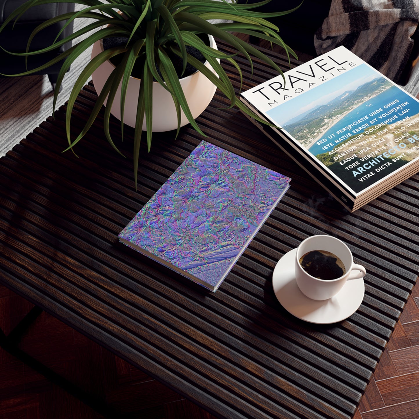 Hardbound Journal 36: Pretty Electric Blue Green Purple Flower Motif of June 17 2022
