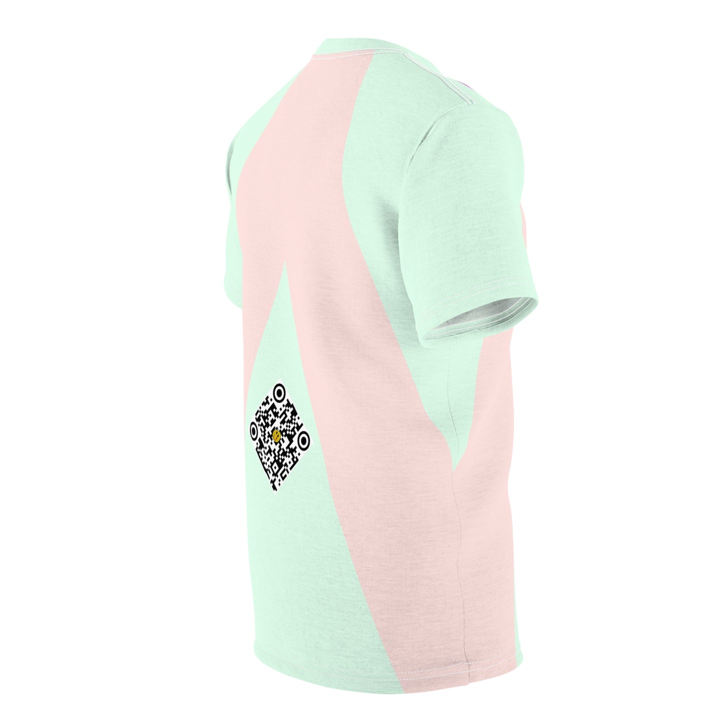 Pastel Summer 2022 Tee 01: Pale Green & Peach Geometry with Carnation Graphic Epaulettes