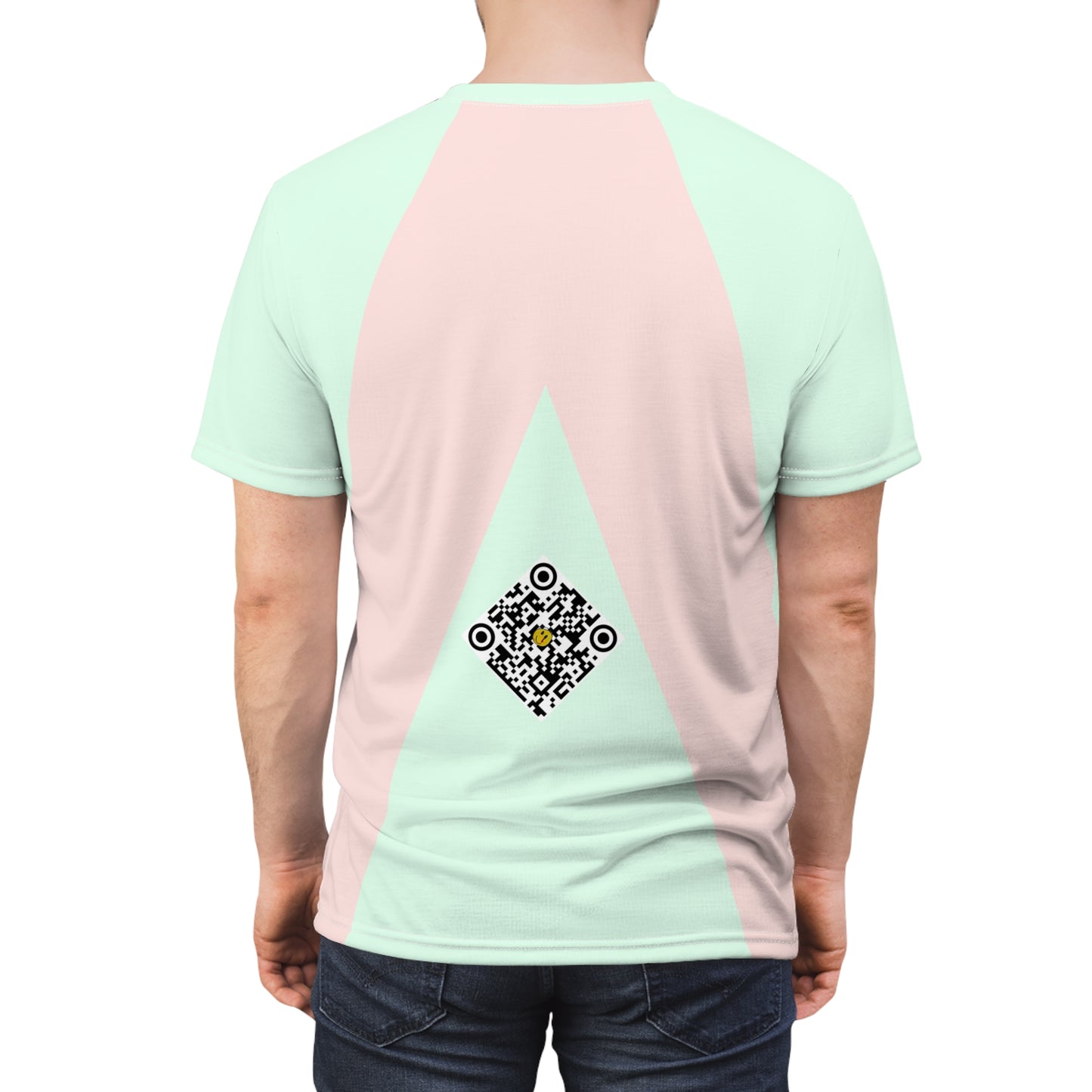 Pastel Summer 2022 Tee 01: Pale Green & Peach Geometry with Carnation Graphic Epaulettes