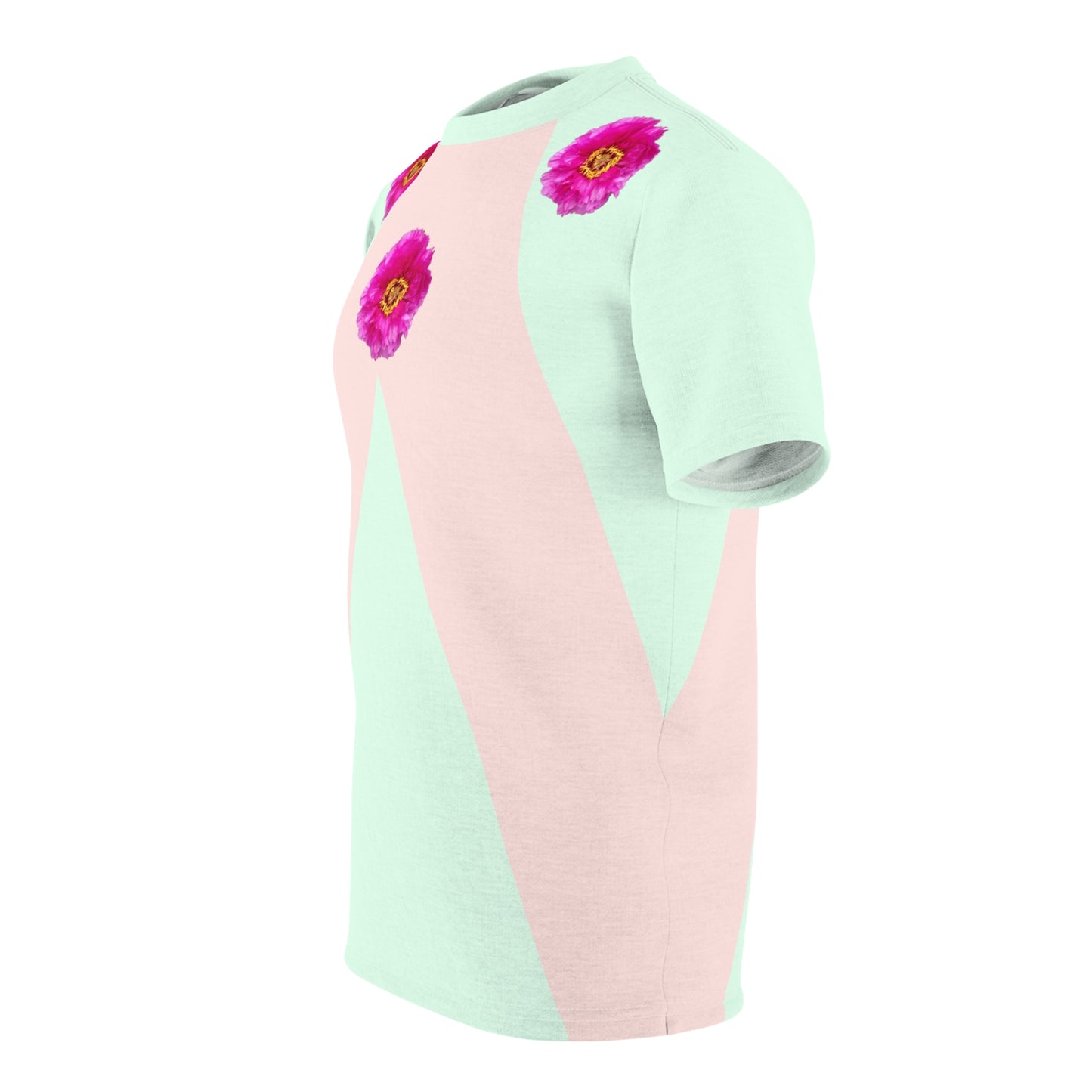 Pastel Summer 2022 Tee 01: Pale Green & Peach Geometry with Carnation Graphic Epaulettes