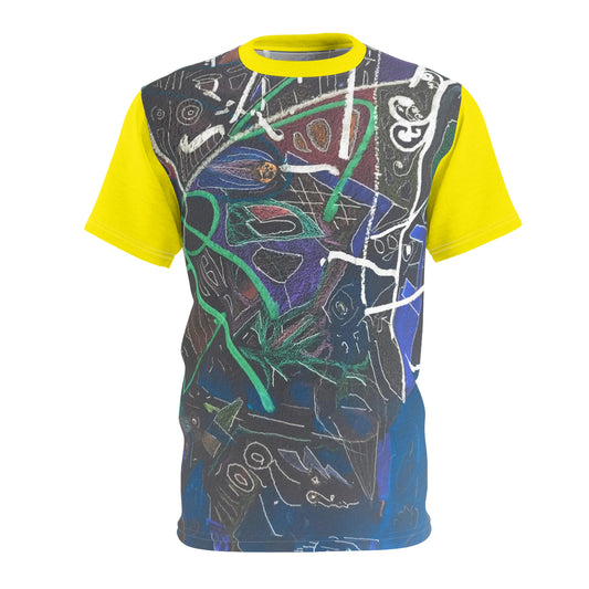 Cyberpunk Tee 02: Neon Yellow Sleeves And a Whale in Dark Waters Summer 2022