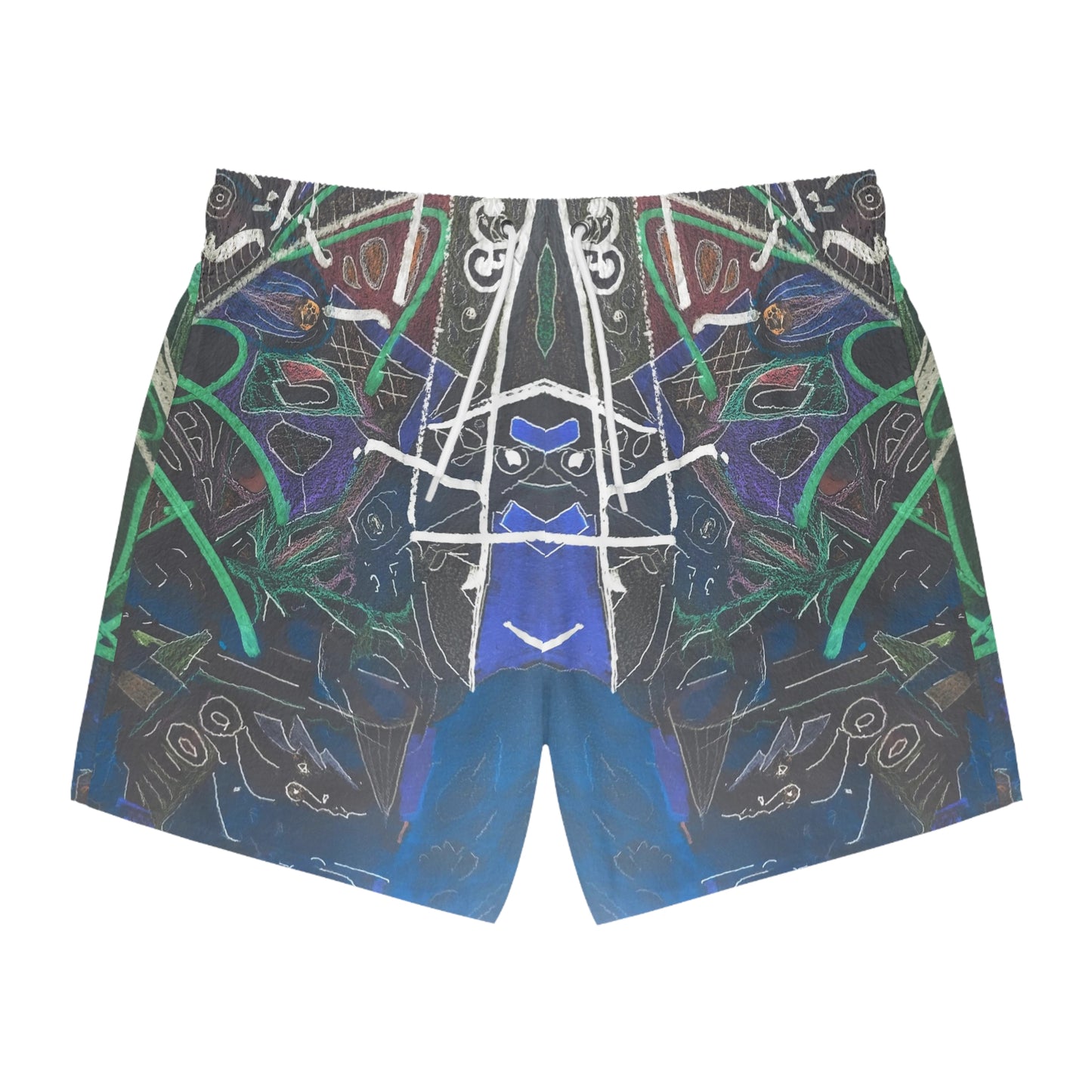 Blue, Green, Black, Geometric Cyberpunk 2022 Swimming Trunks!