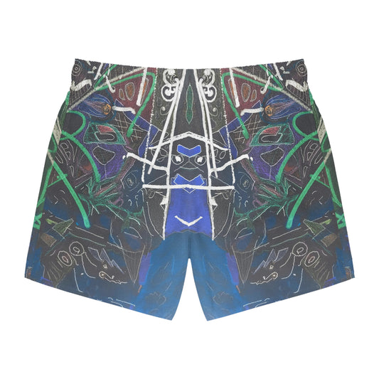 Blue, Green, Black, Geometric Cyberpunk 2022 Swimming Trunks!