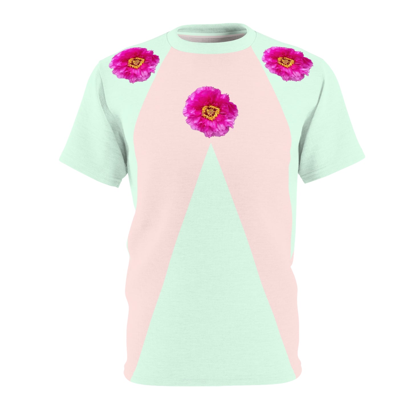Pastel Summer 2022 Tee 01: Pale Green & Peach Geometry with Carnation Graphic Epaulettes