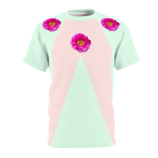 Pastel Summer 2022 Tee 01: Pale Green & Peach Geometry with Carnation Graphic Epaulettes