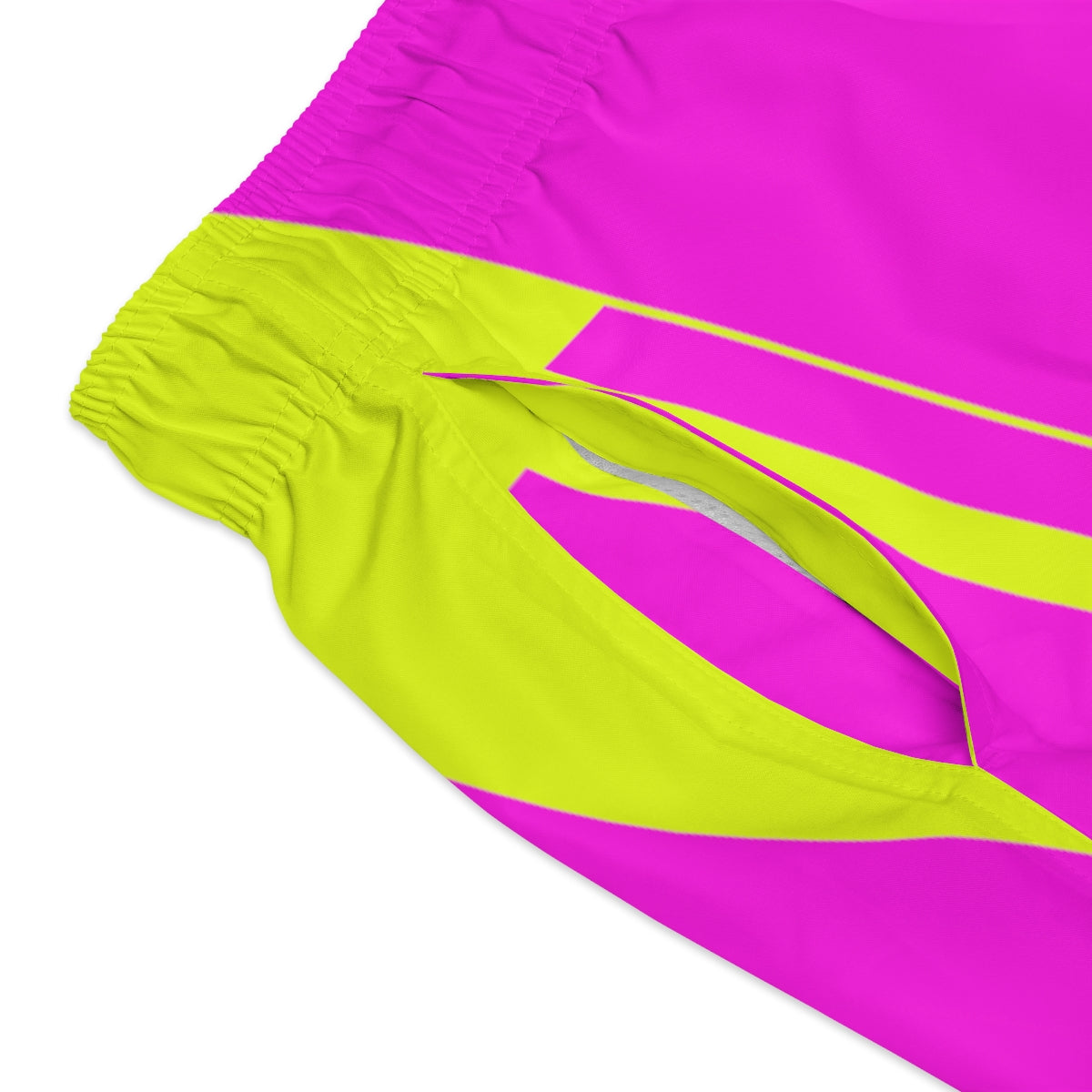 Fluorescent Yellow And Pink Geometric Print Summer 2022 Swimming Trunks!