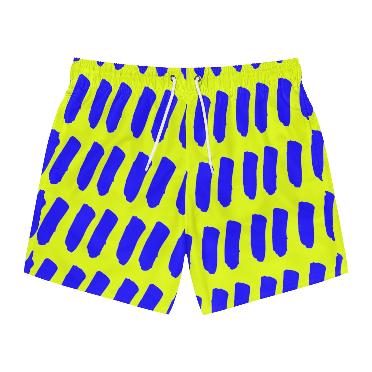 Fluorescent Yellow Summer 2022 Swimming Trunks with Blue Dashes!