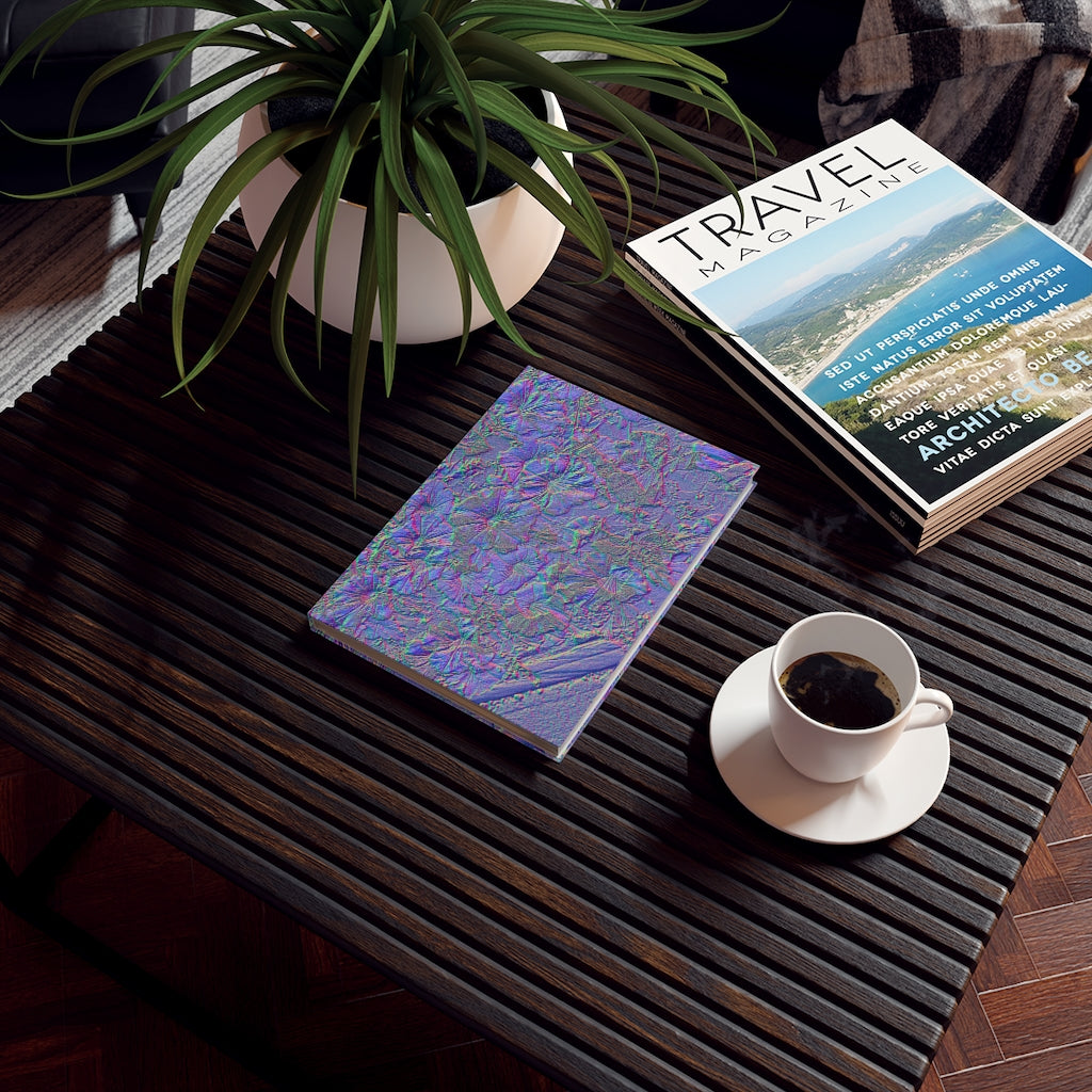 Hardbound Journal 36: Pretty Electric Blue Green Purple Flower Motif of June 17 2022