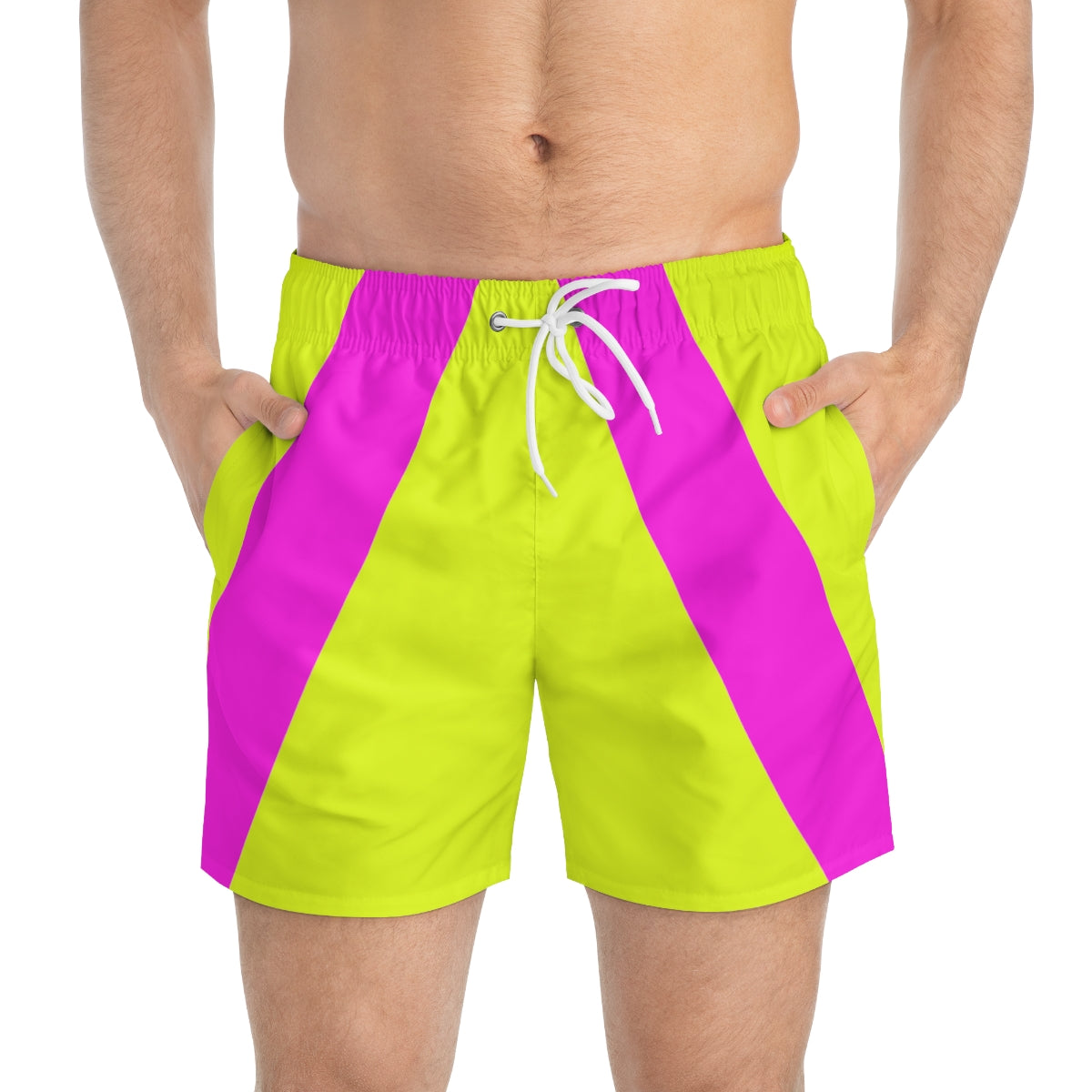 Fluorescent Yellow Pink Geometric Summer 2022 Swimming Trunks!