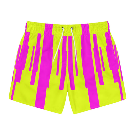 Geometric Fluorescent Yellow And Pink Summer 2022 Swimming Trunks!