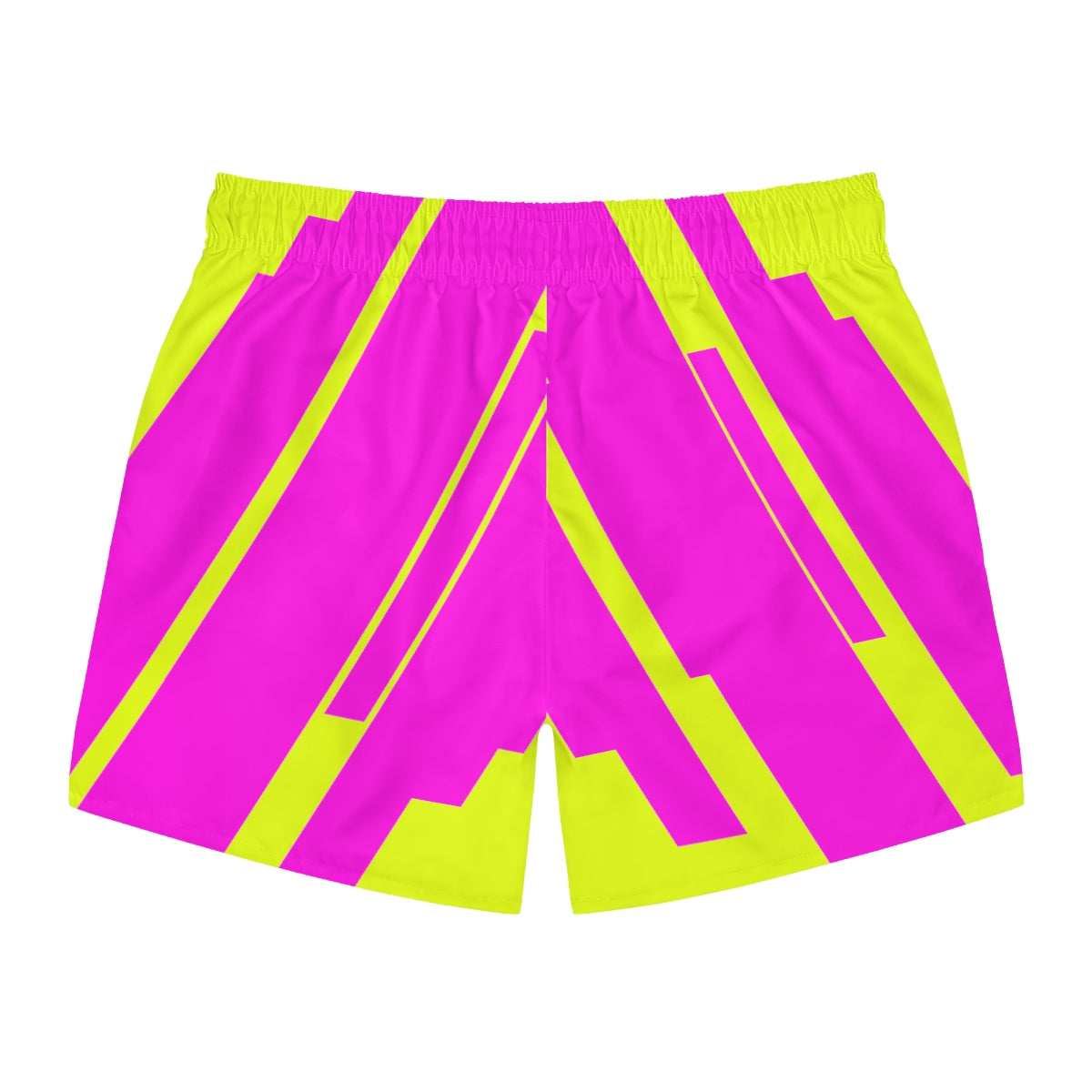 Fluorescent Yellow And Pink Geometric Print Summer 2022 Swimming Trunks!