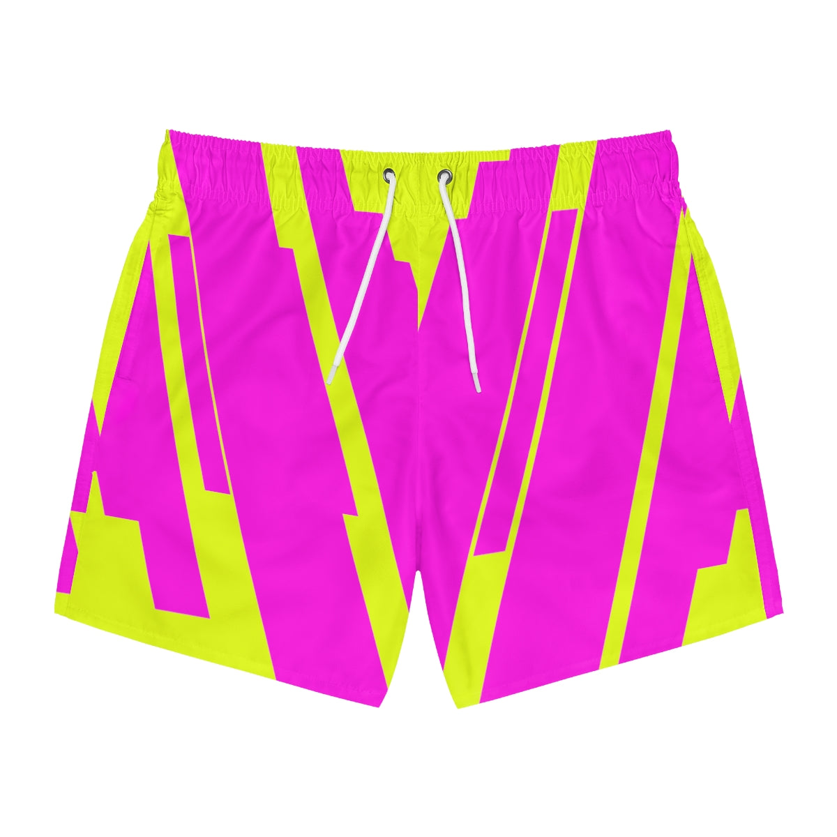 Fluorescent Yellow And Pink Geometric Print Summer 2022 Swimming Trunks!
