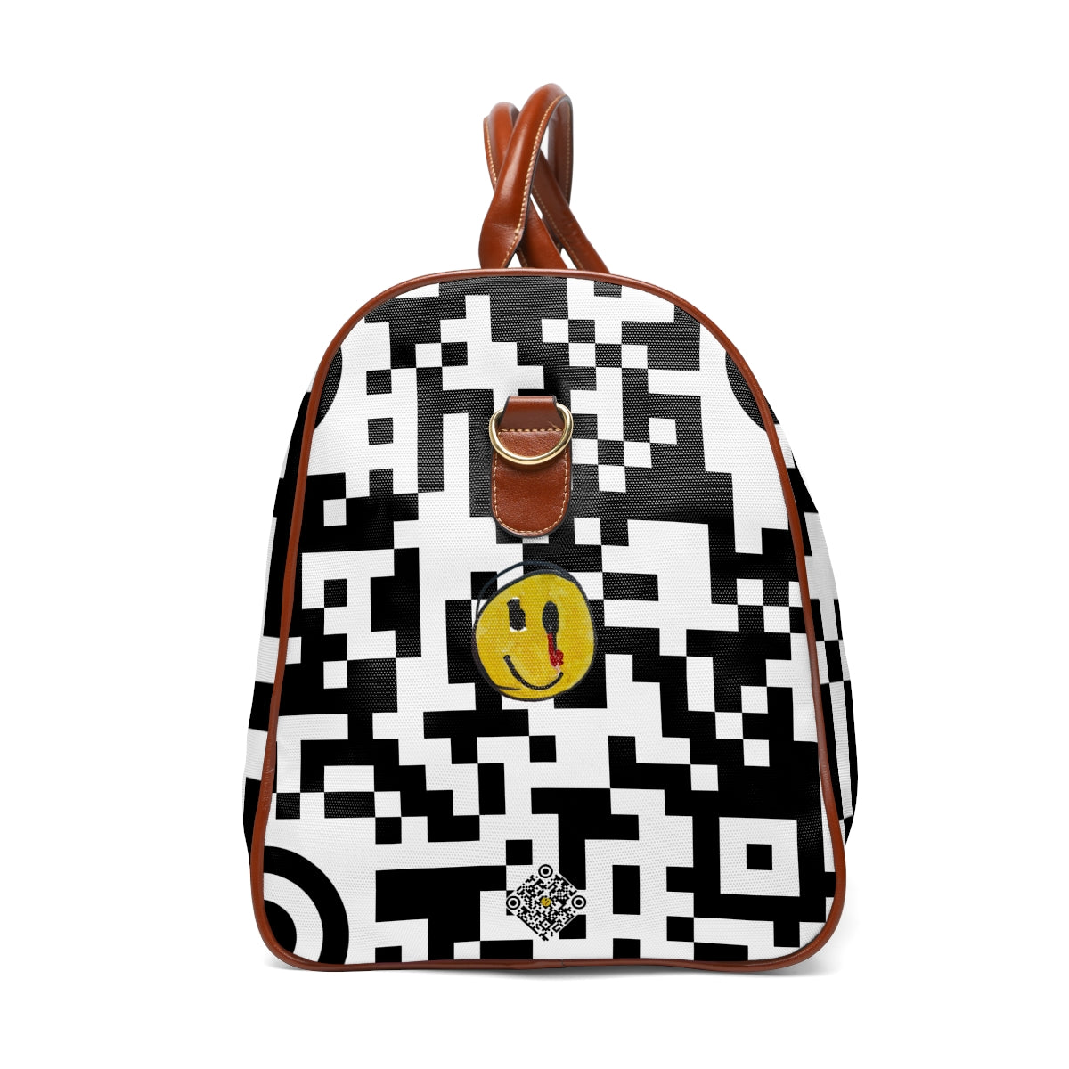 Waterproof Travel Bag 09: Pixelated Black & White with Yellow Smiley!