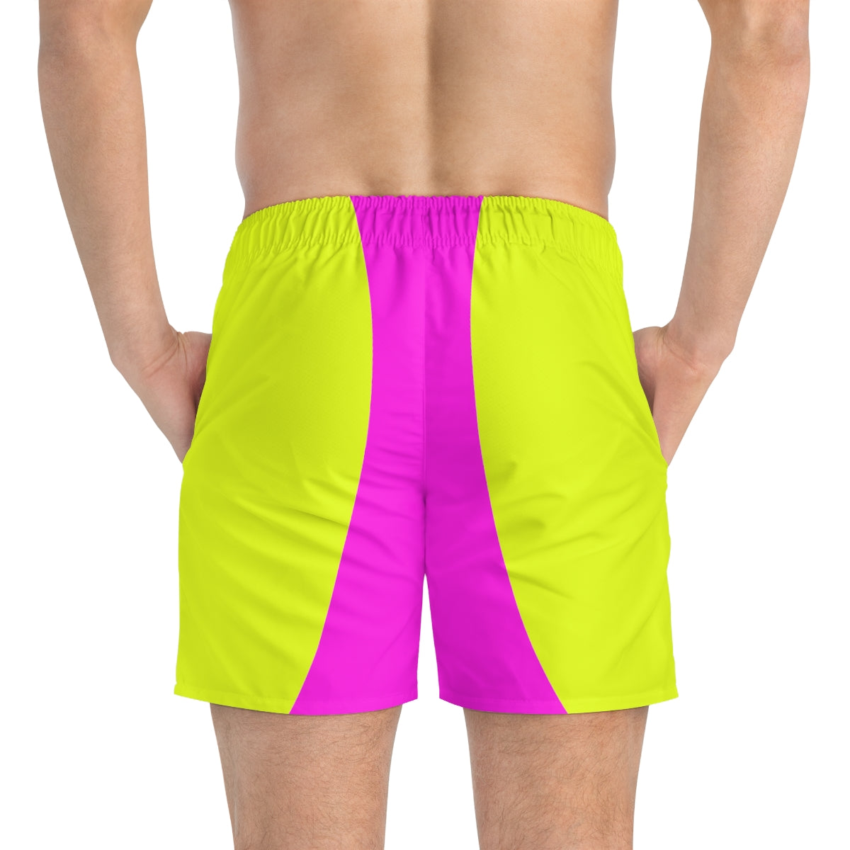 Fluorescent Yellow Pink Geometric Summer 2022 Swimming Trunks!