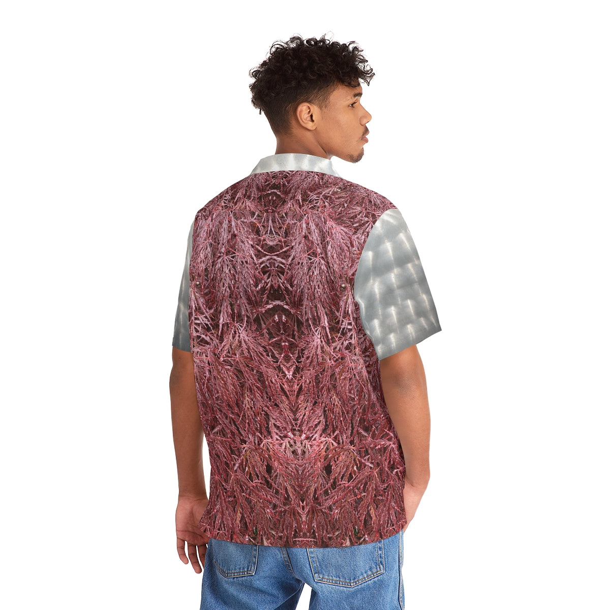 Hawaiian Shirt 02: Mystic Sanguine Foliage with Circular Brushed Steel Accents!