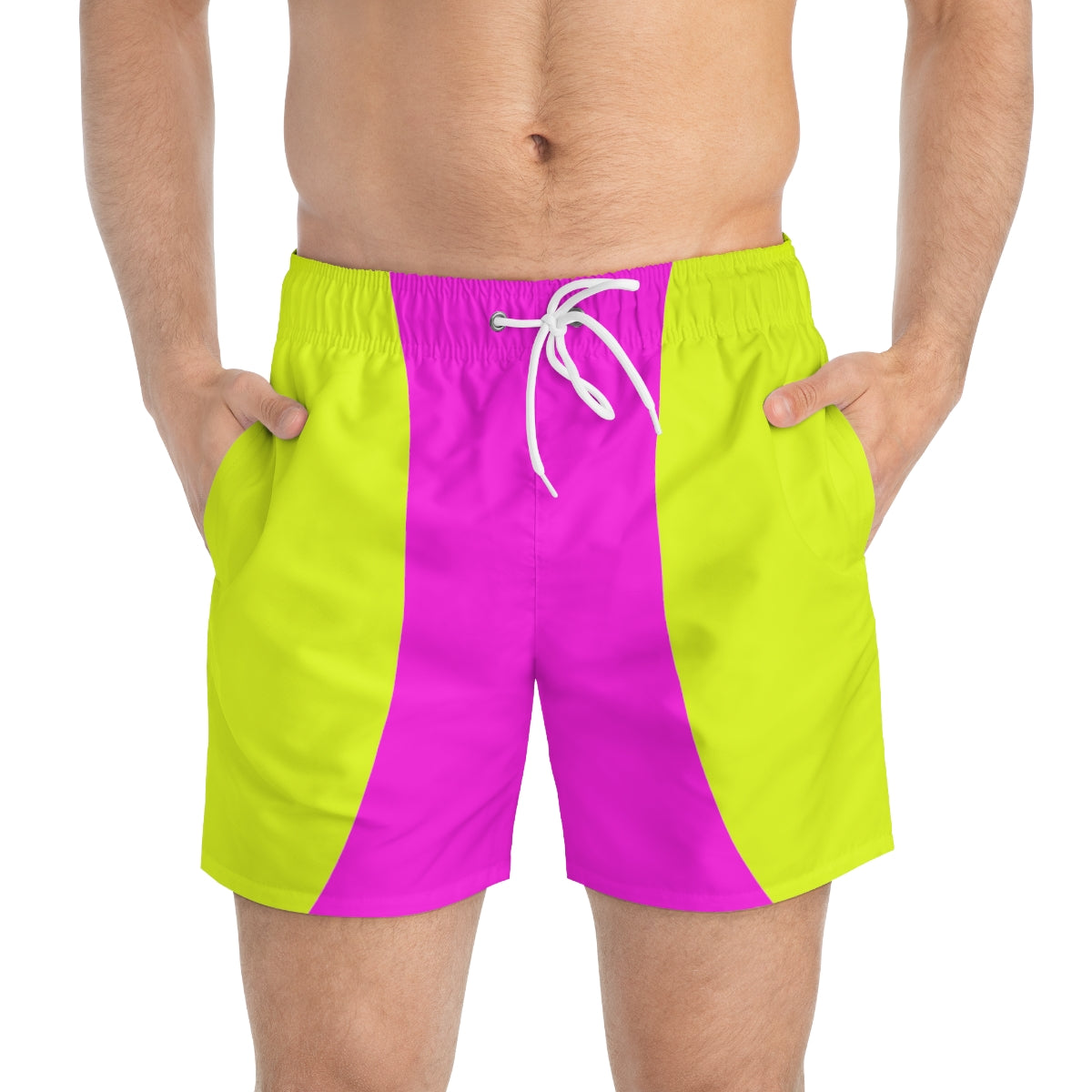 Fluorescent Yellow Pink Geometric Summer 2022 Swimming Trunks!