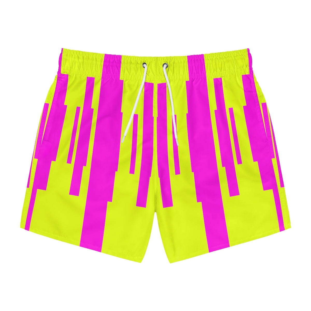 Geometric Fluorescent Yellow And Pink Summer 2022 Swimming Trunks!