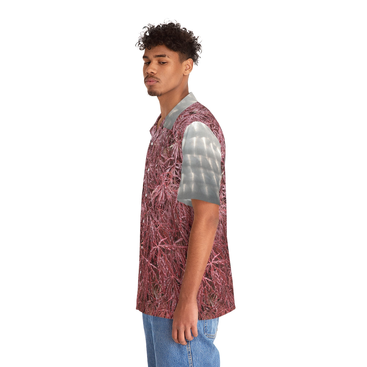 Hawaiian Shirt 02: Mystic Sanguine Foliage with Circular Brushed Steel Accents!