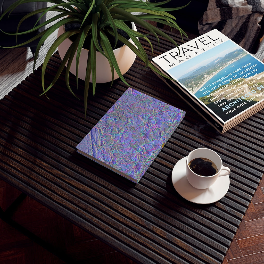 Hardbound Journal 36: Pretty Electric Blue Green Purple Flower Motif of June 17 2022