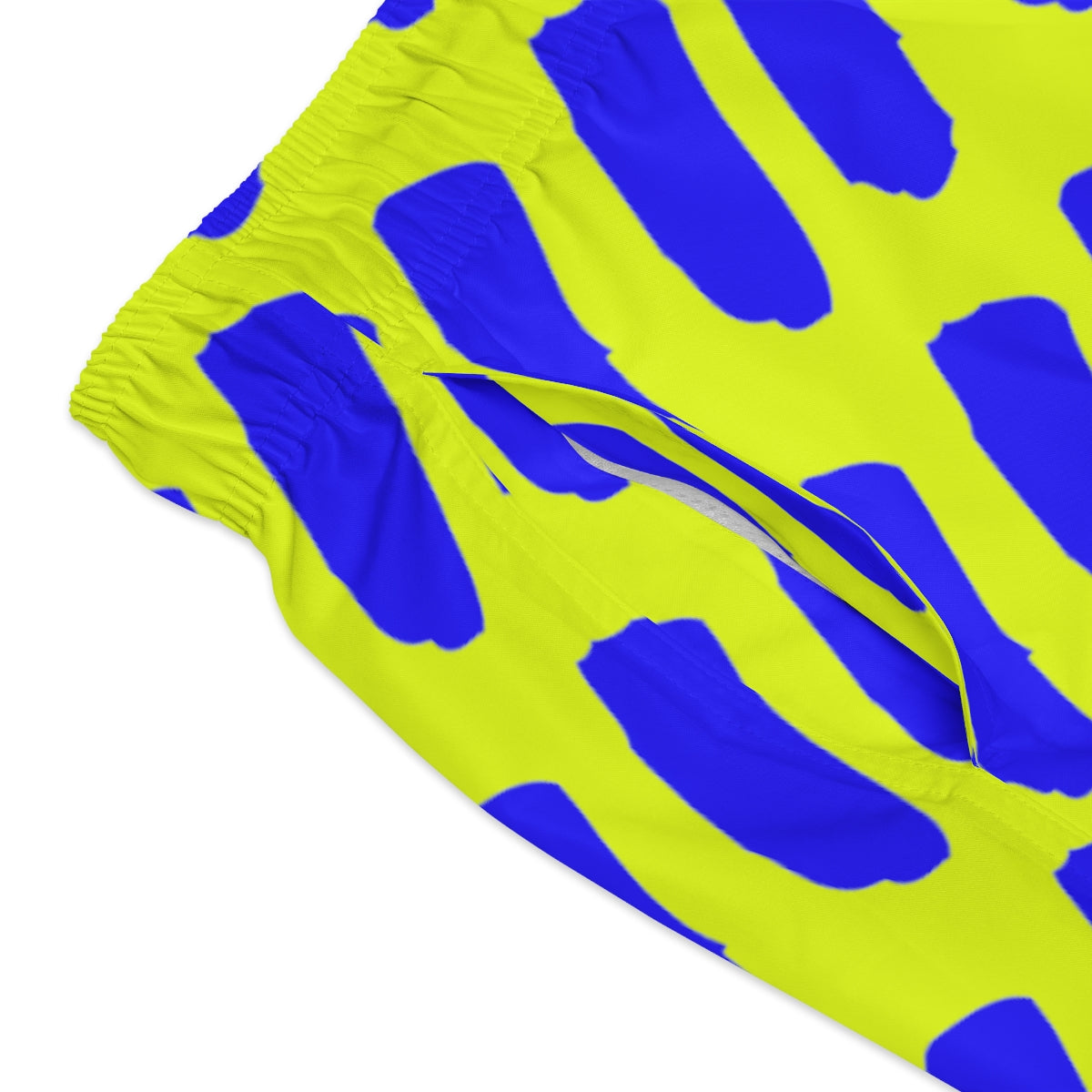 Fluorescent Yellow Summer 2022 Swimming Trunks with Blue Dashes!