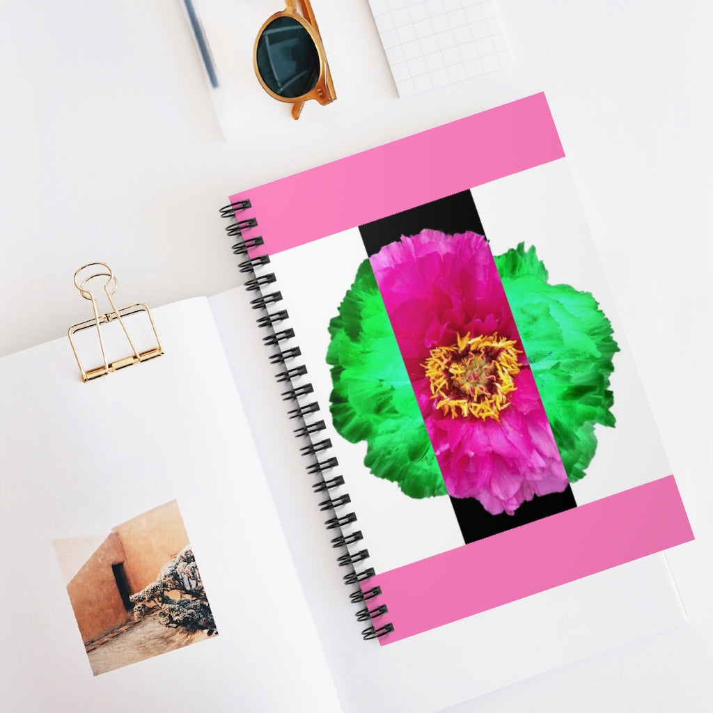 Spiral Notebook 23: Pretty Pink With Pop Art Striped Flower!