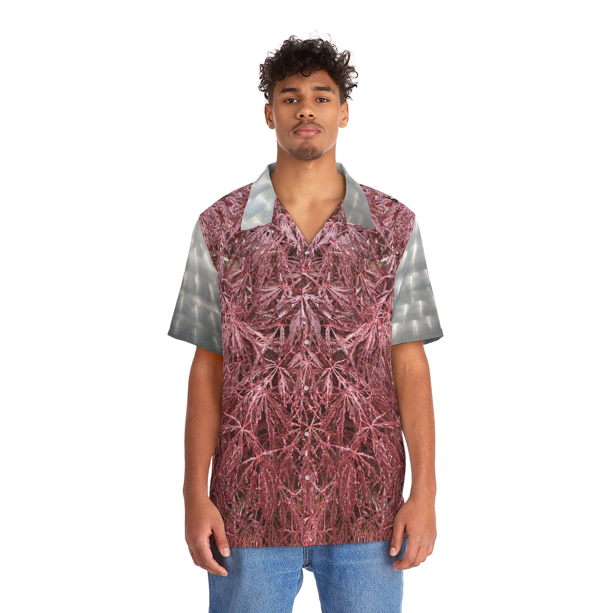 Hawaiian Shirt 02: Mystic Sanguine Foliage with Circular Brushed Steel Accents!