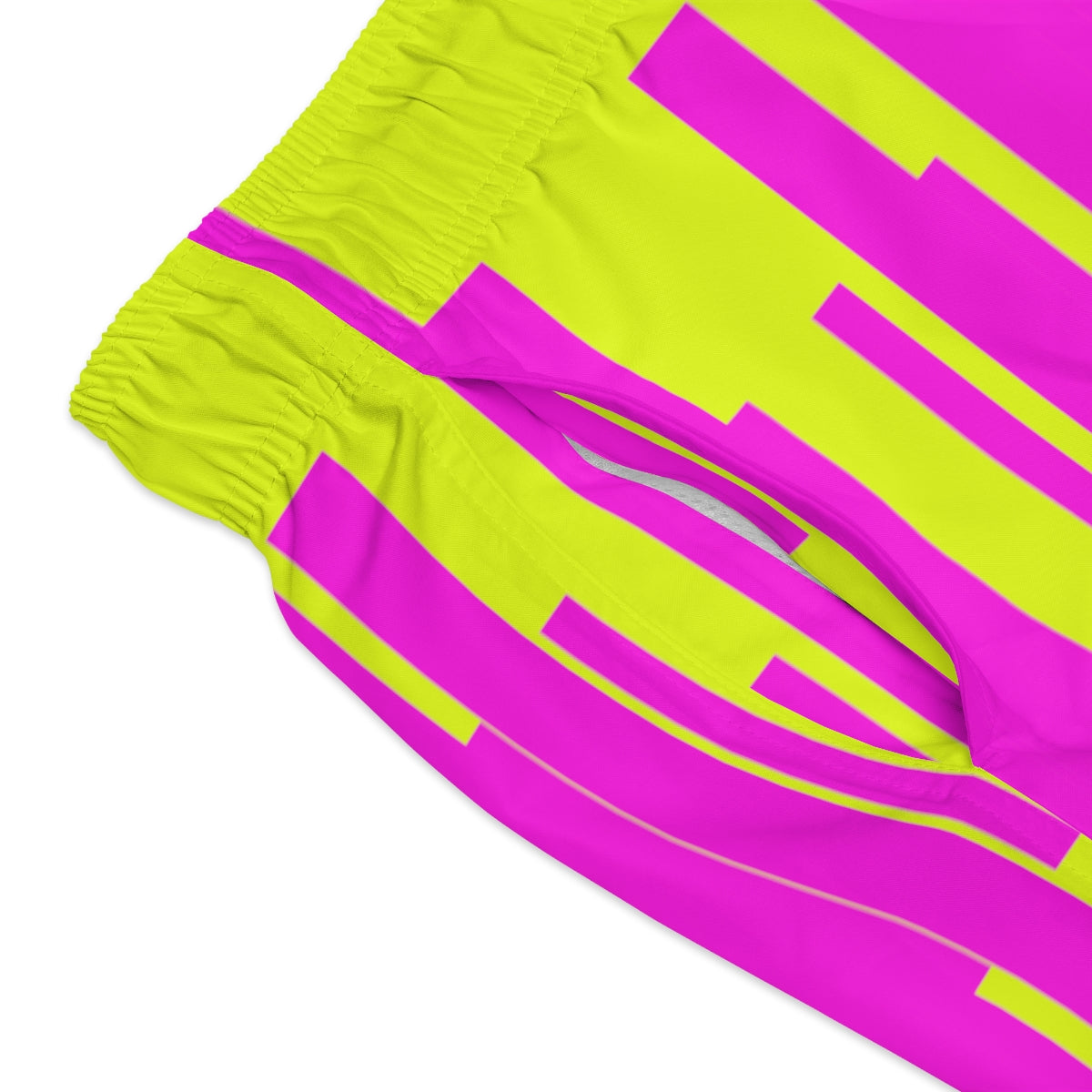 Geometric Fluorescent Yellow And Pink Summer 2022 Swimming Trunks!
