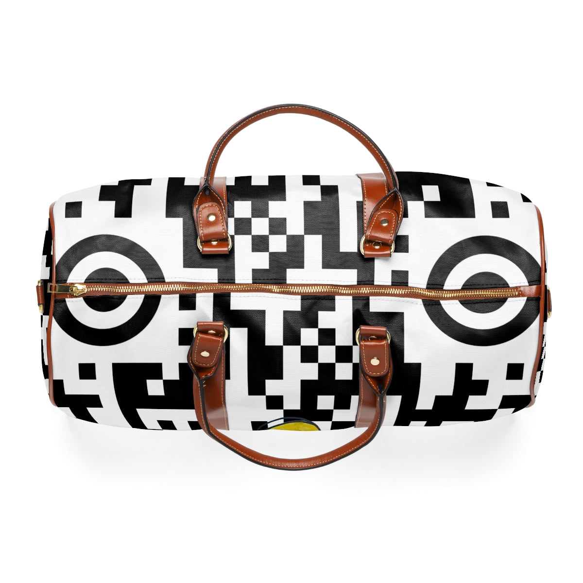 Waterproof Travel Bag 09: Pixelated Black & White with Yellow Smiley!