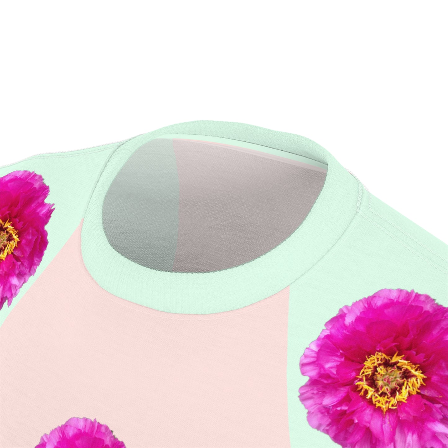 Pastel Summer 2022 Tee 01: Pale Green & Peach Geometry with Carnation Graphic Epaulettes