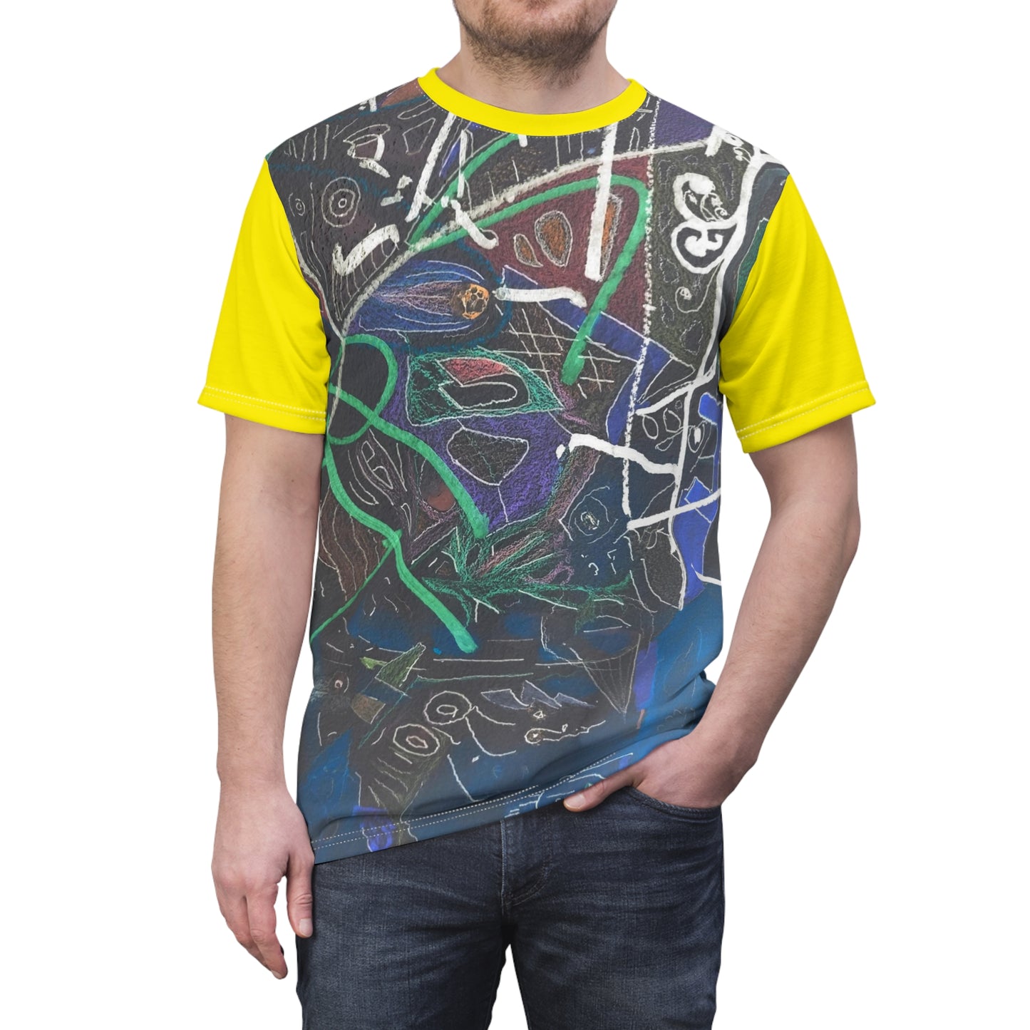 Cyberpunk Tee 02: Neon Yellow Sleeves And a Whale in Dark Waters Summer 2022