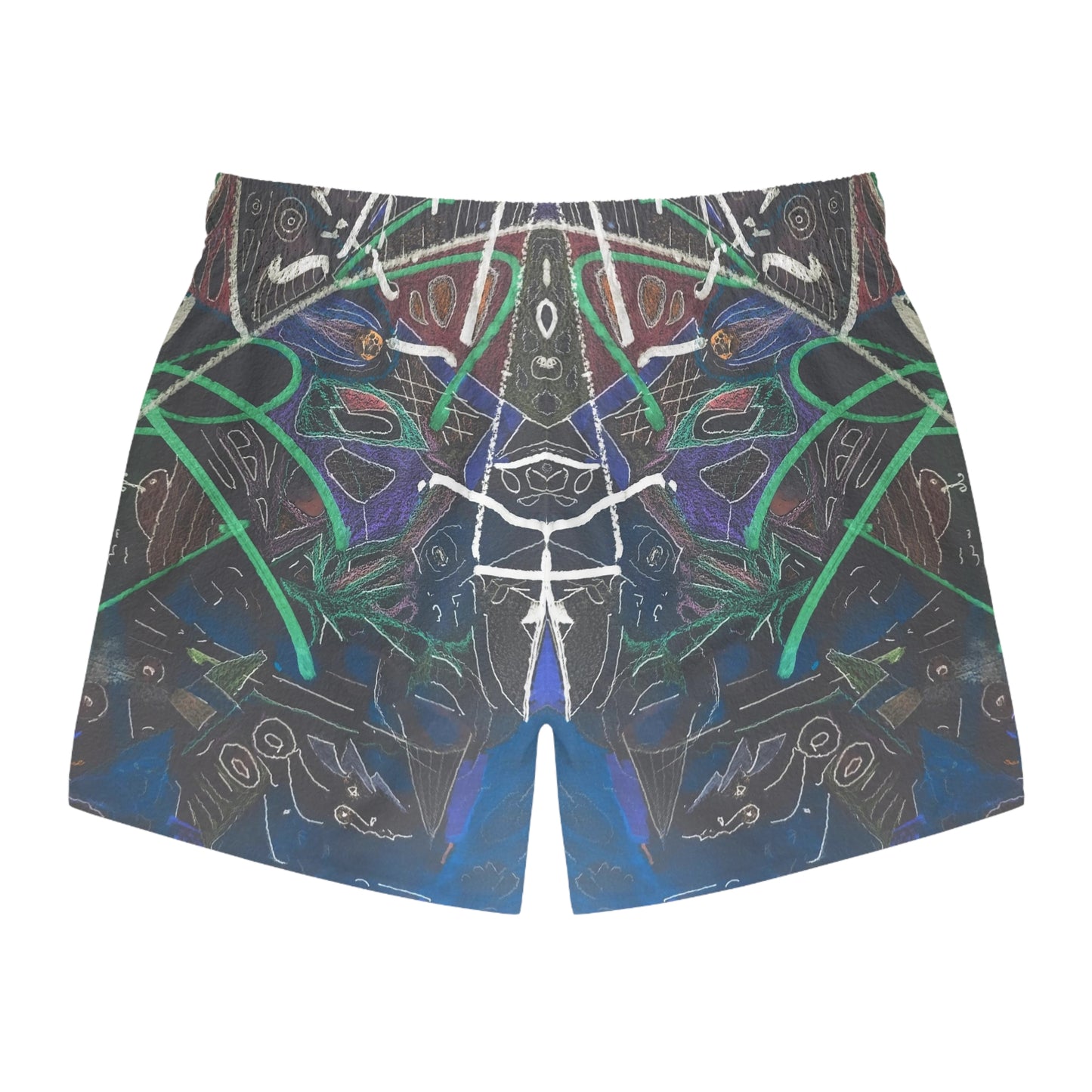 Blue, Green, Black, Geometric Cyberpunk 2022 Swimming Trunks!