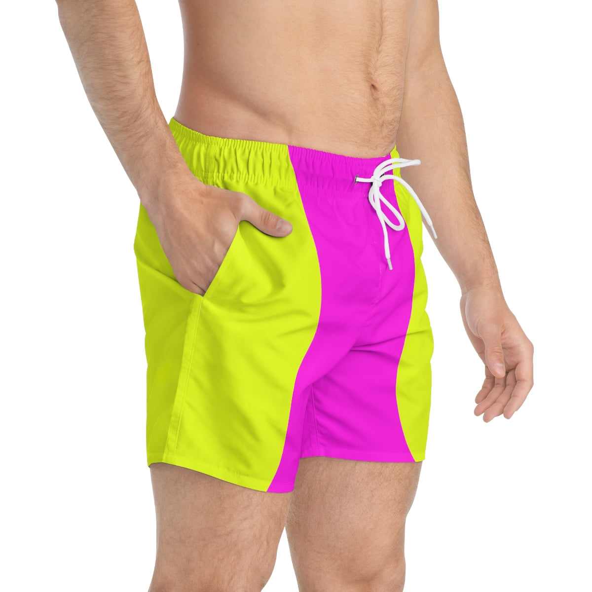 Fluorescent Yellow Pink Geometric Summer 2022 Swimming Trunks!