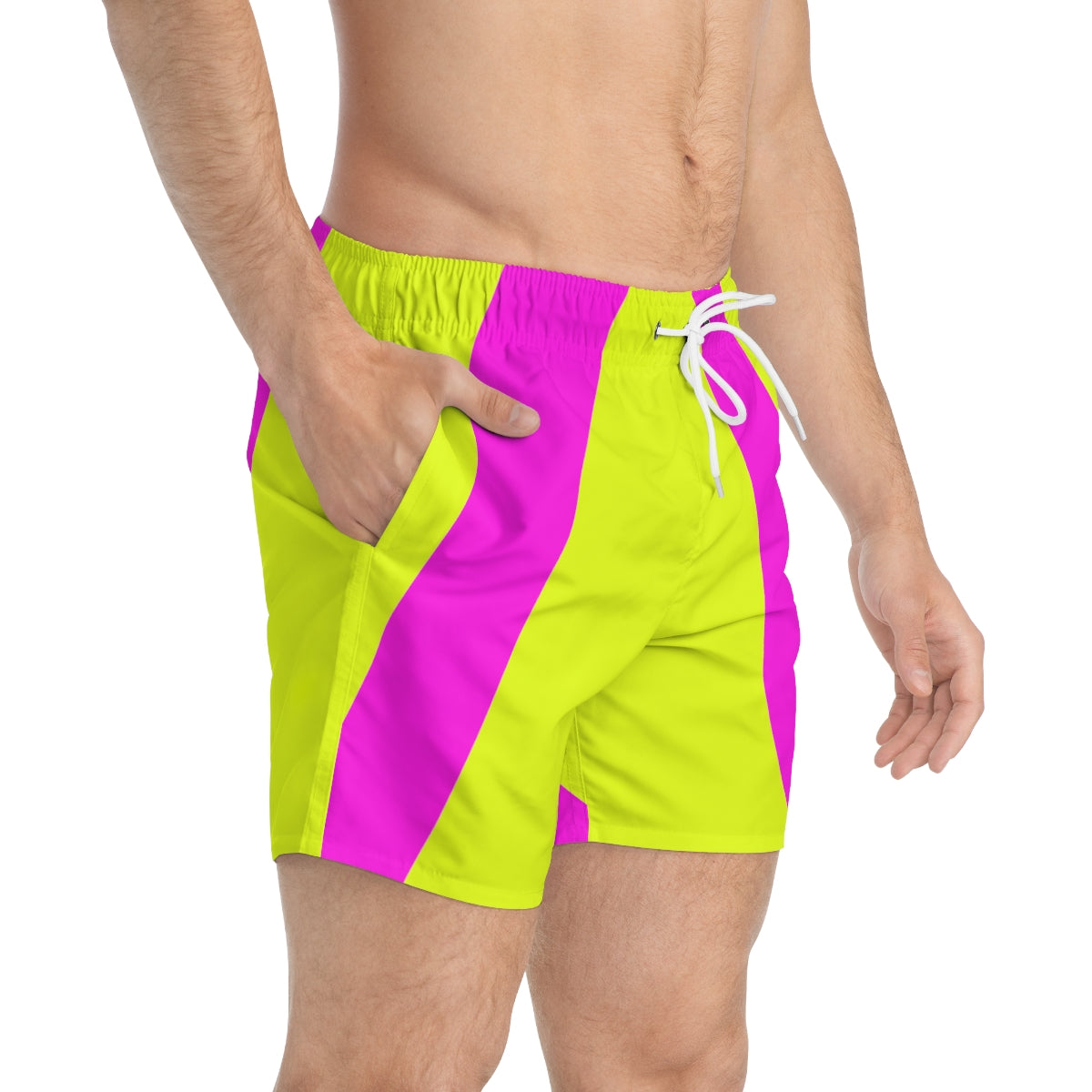 Fluorescent Yellow Pink Geometric Summer 2022 Swimming Trunks!