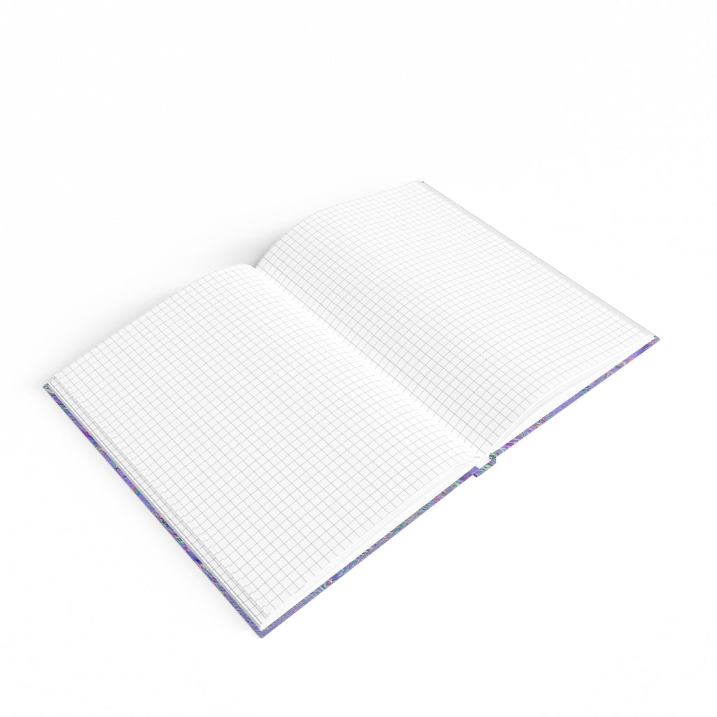 Hardbound Journal 36: Pretty Electric Blue Green Purple Flower Motif of June 17 2022