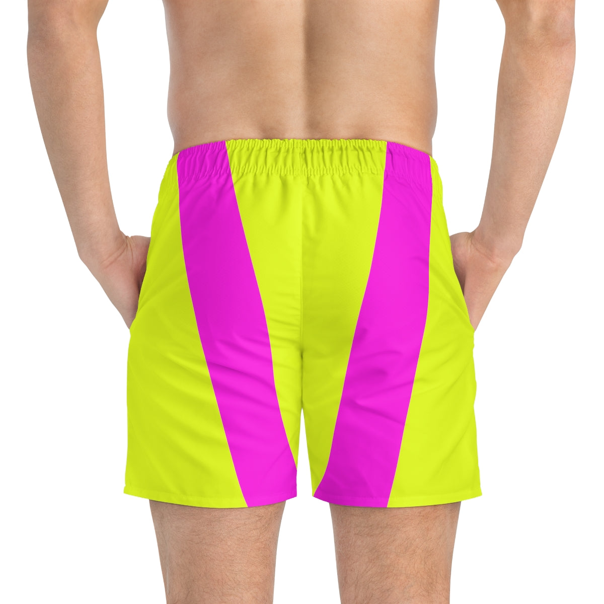 Fluorescent Yellow Pink Geometric Summer 2022 Swimming Trunks!